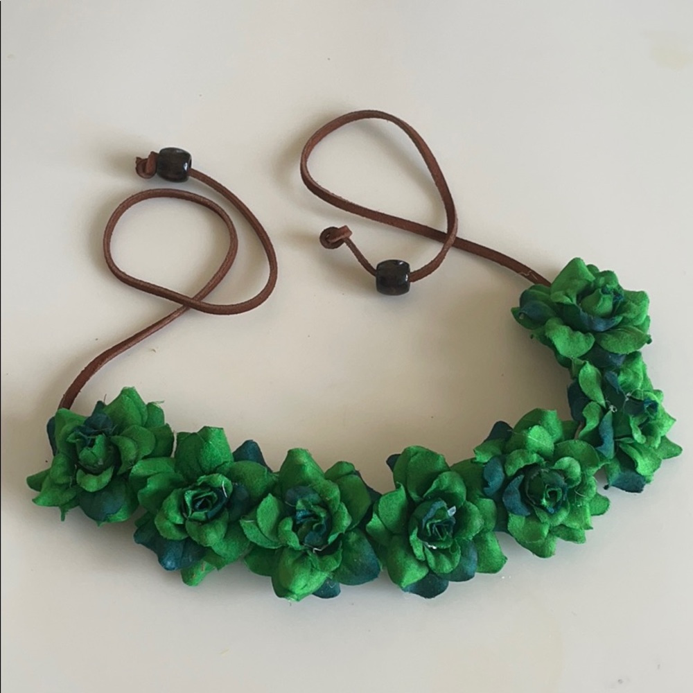 Green flower boho headband